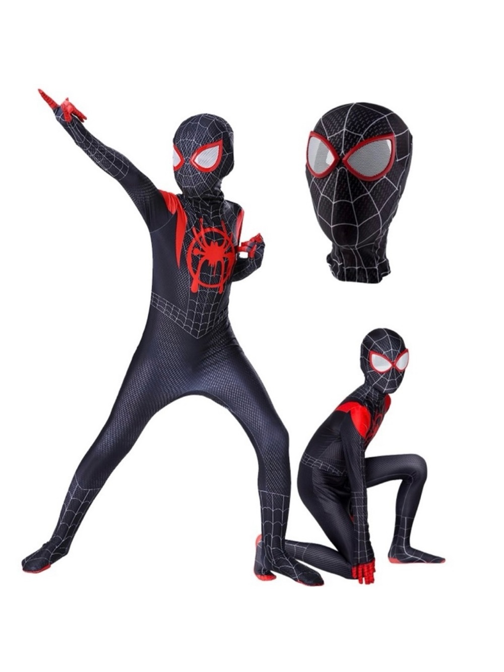 Kids Miles Morales Black and Red Spider Man Full Costume Suit and Mask Size 120